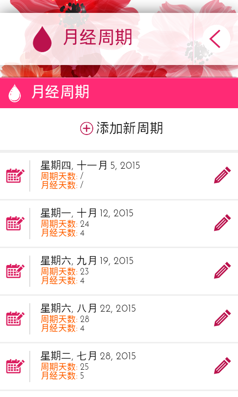 女性月历记录